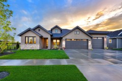 front elevation at sunset